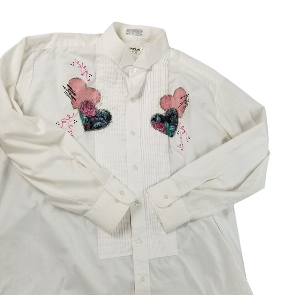 Vintage 90s Tuxedo Shirt Chaplin White Hearts Embellishment Womens Size 2X /3X - Picture 2 of 16